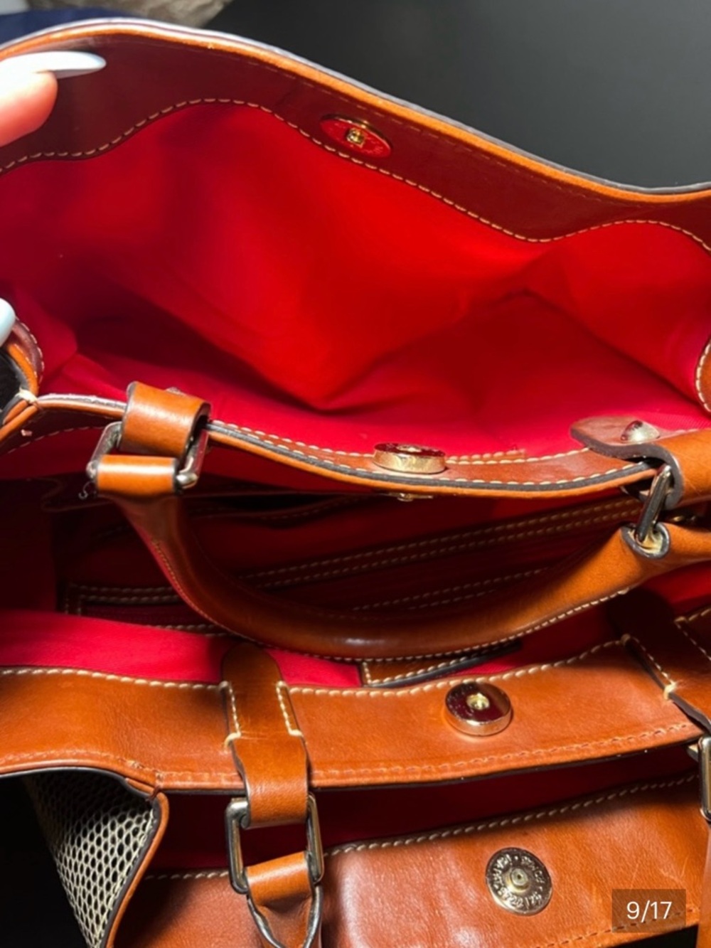 Dooney & Bourke Lizard Embossed Leather Satchel Brown Tan Crossbody - Picture 11 of 14